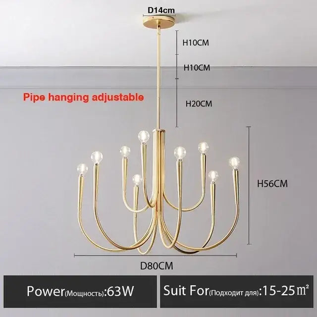 Modern black gold metal chandelier dining room 9 light fixture