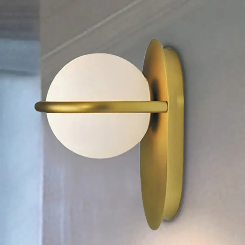 Modern black & gold milk glass wall light bedroom metal backplate