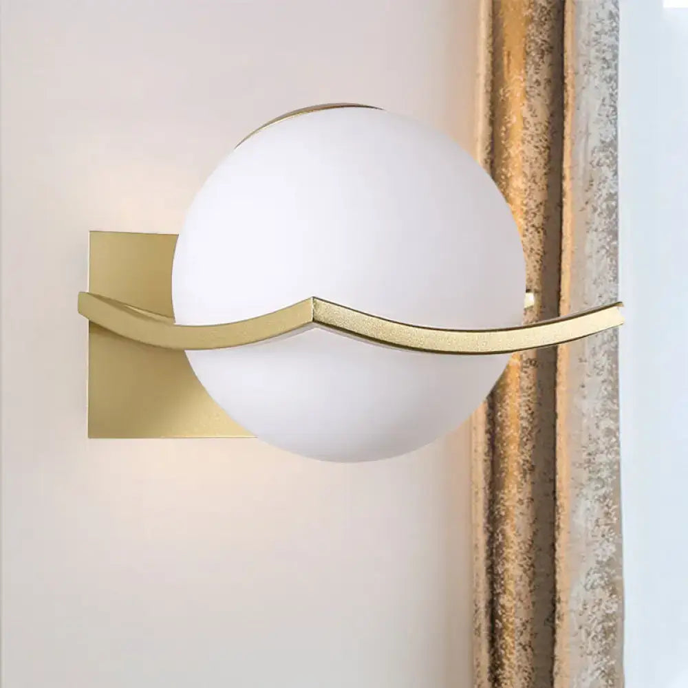 Modern black & gold opal glass globe wall sconce bedroom light