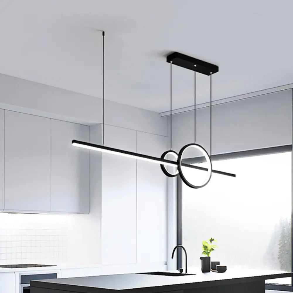 DecorBites™ Modern Black/Gold Ring and Bar Metallic LED Island Pendant Lamp for Minimalist Kitchen Lighting