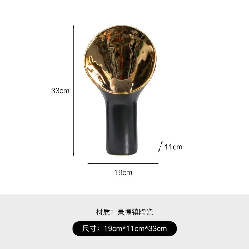 Modern black & gold trumpet ceramic flower vase set living room decor