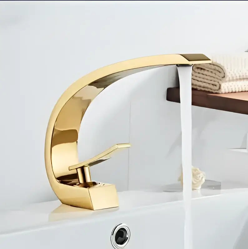 Modern black & gold waterfall basin faucet bathroom mixer tap