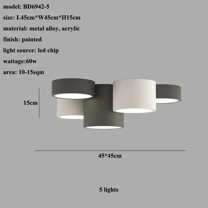 Modern black led ceiling lamp for living room with circular bulbs