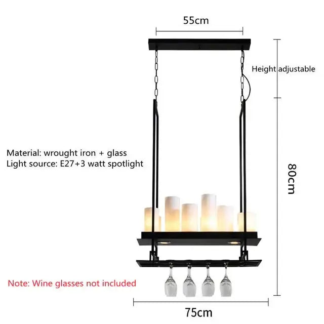 Modern black led chandelier with wine glass rack dining room