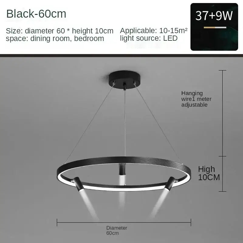 Modern black led ring chandelier pendant light for kitchen