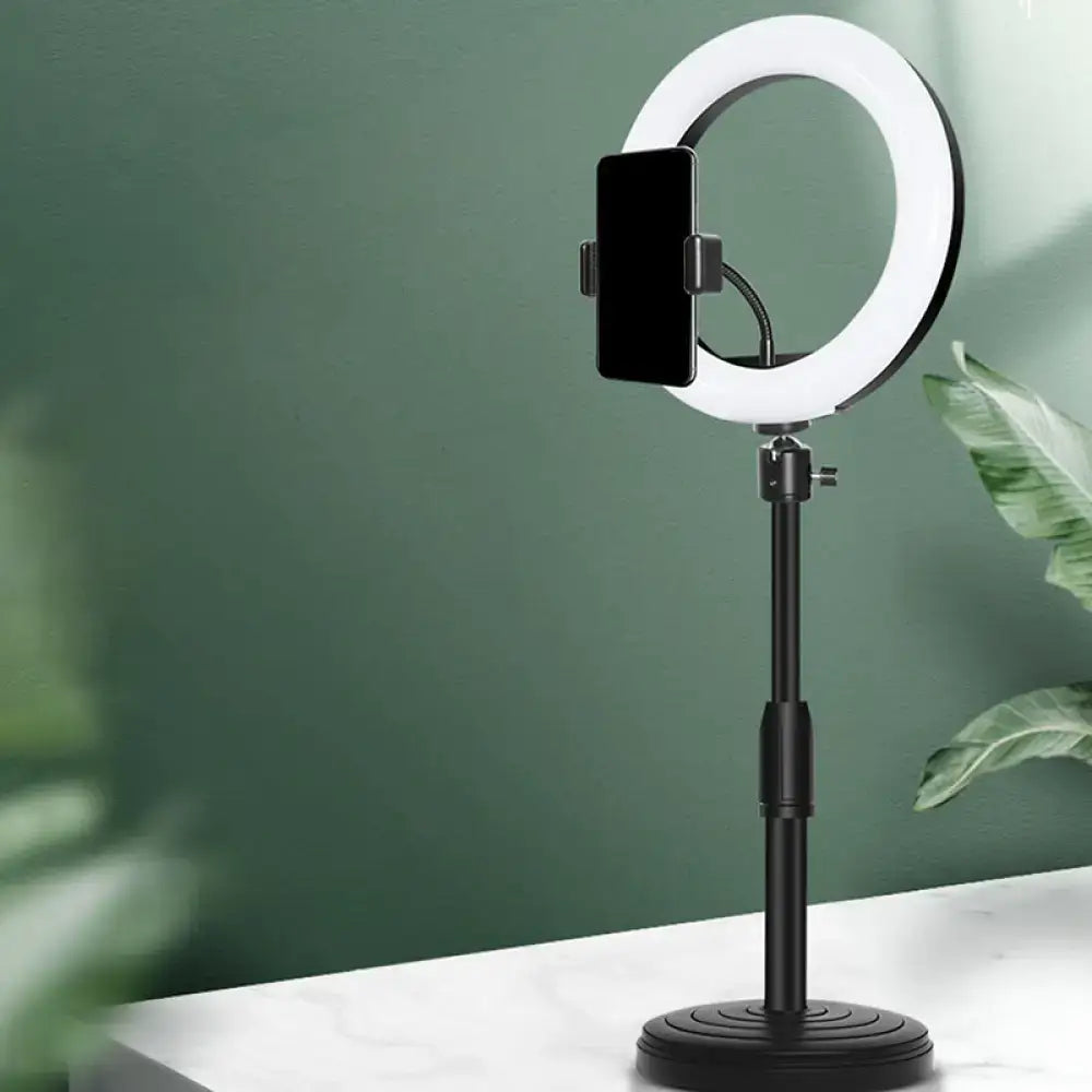 Modern black led ring flash light with phone holder bedroom lamp