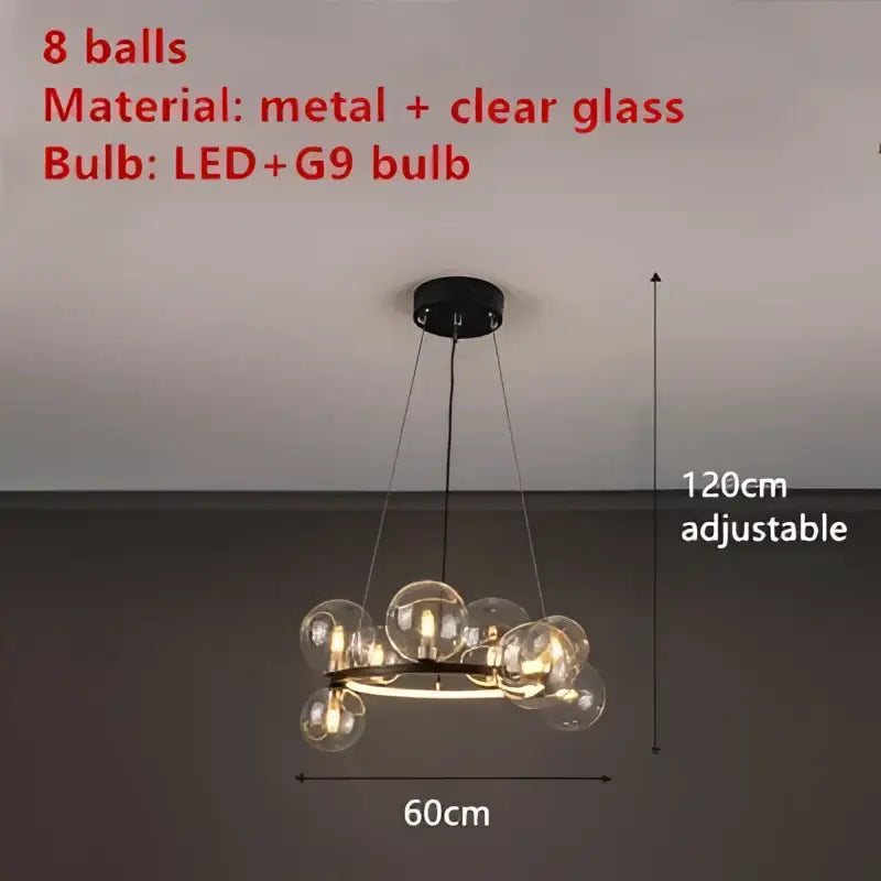 Modern black metal clear glass led chandelier dining room light
