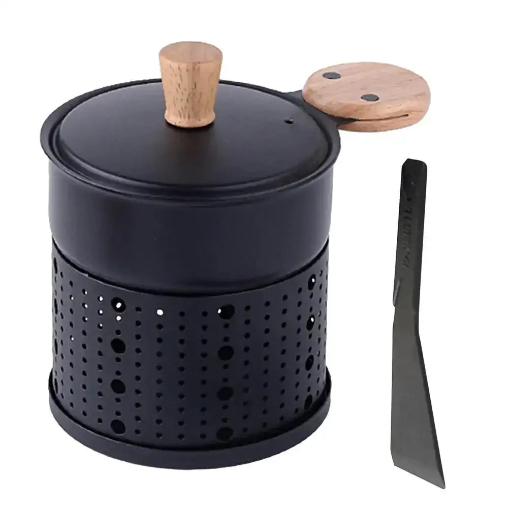 Modern black raclette fondue set with wooden lid dining room table grill