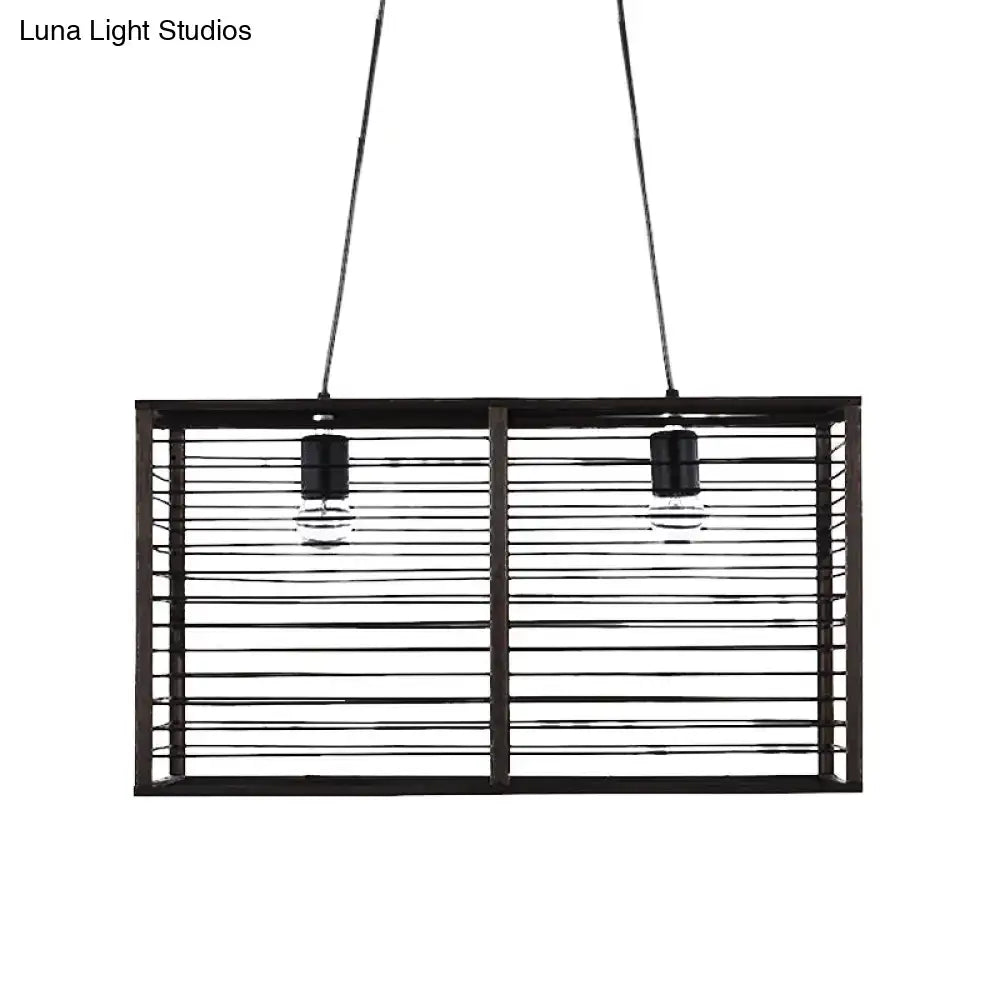 Modern black rectangle cage island light dining room pendant