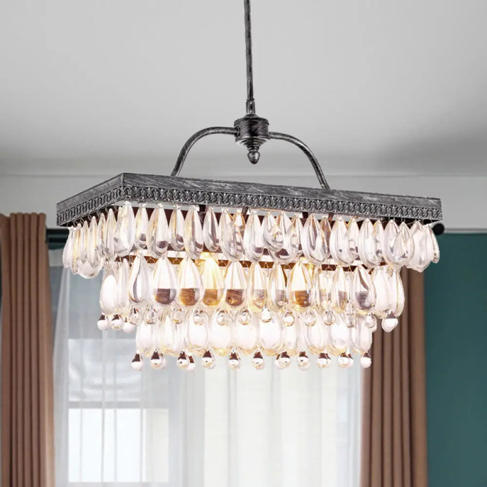 DecorBites™ Modern Black Rectangle Island Lighting Fixture with Clear Crystal, 4/8 Lights Hanging Lamp