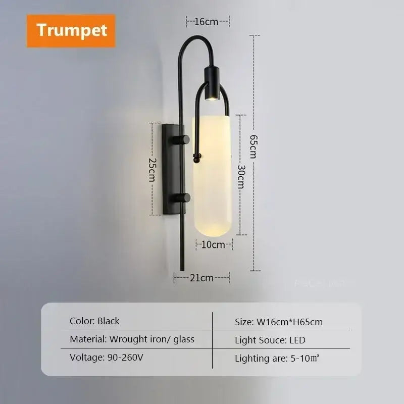 Modern black & red glass shade led wall lamp bedroom sconce
