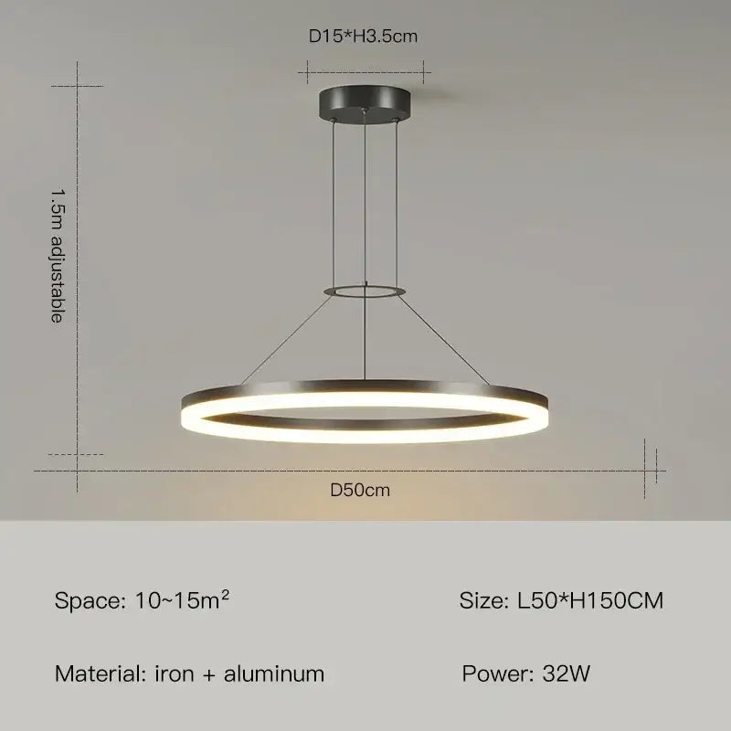 Modern black ring led pendant chandelier for living room