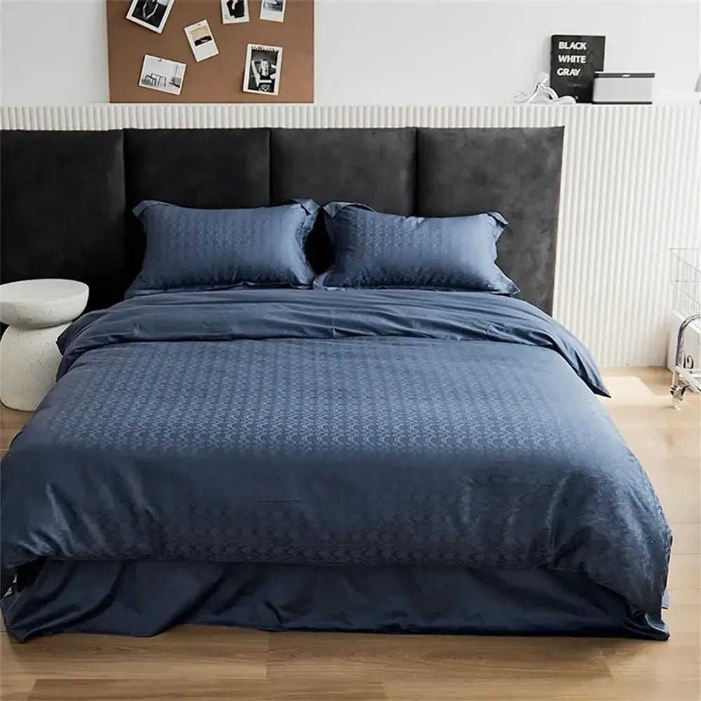 Modern black satin jacquard duvet cover set bedroom bed skirt