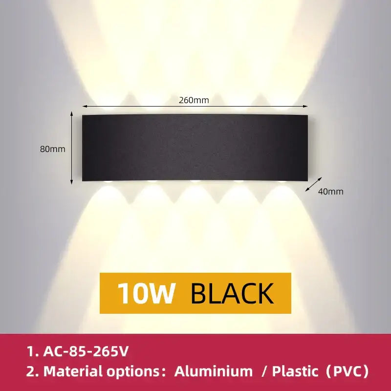 Modern black square led wall light bedroom waterproof decor
