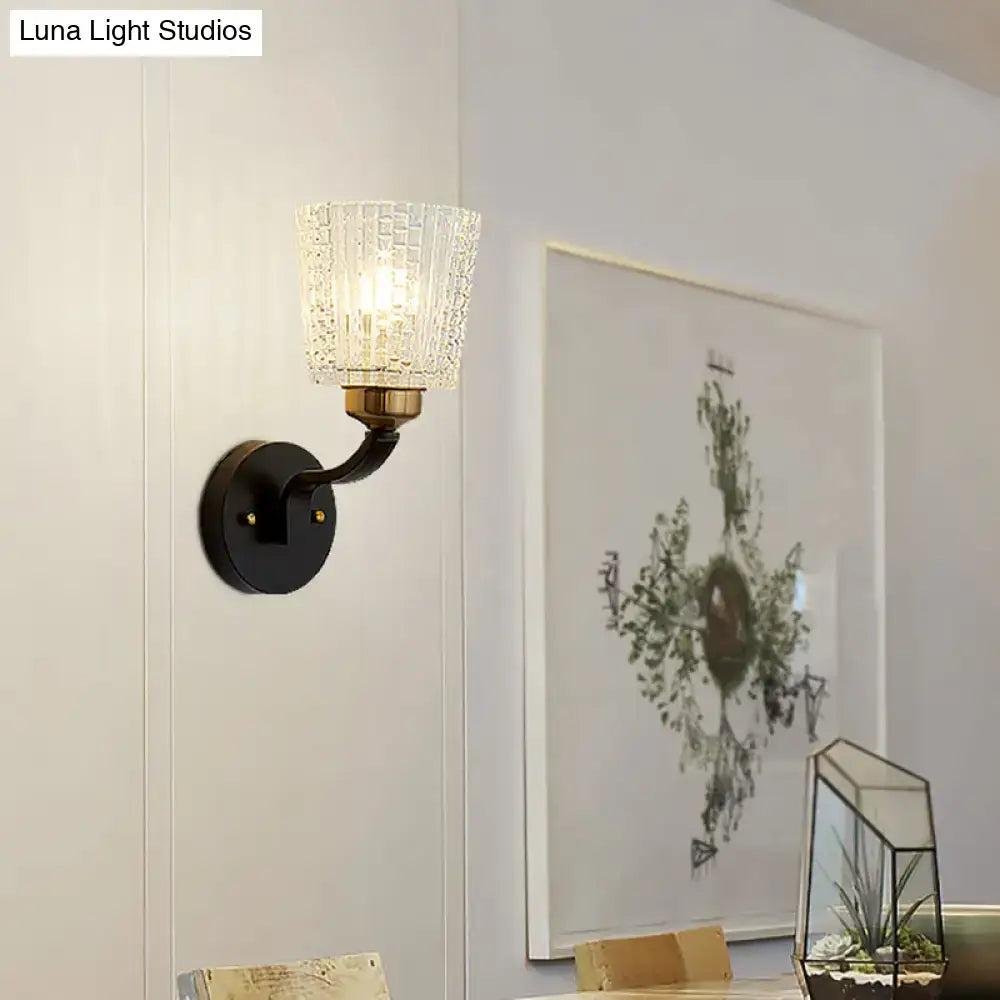 Modern black textured glass conical wall lighting bedroom sconce