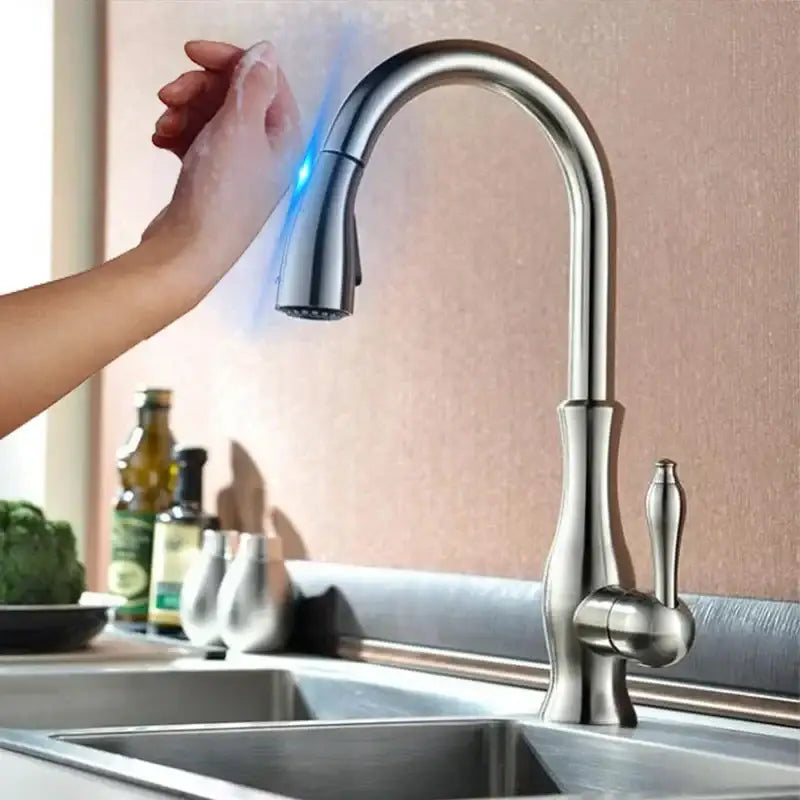 Modern black touch sensor kitchen faucet with curved spout