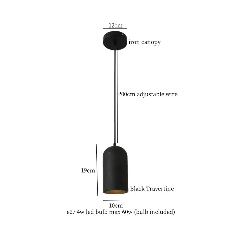 Modern black travertine pendant light bedroom led hanging lamp