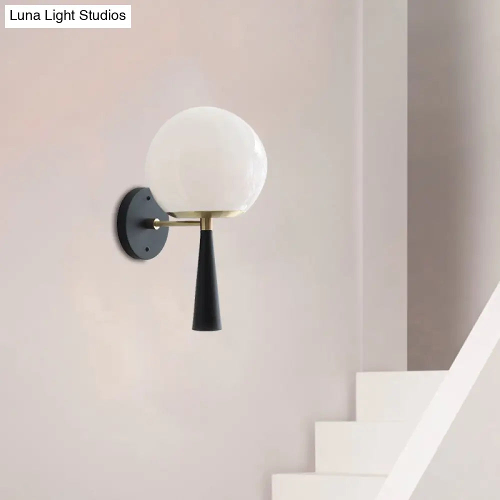 DecorBites™ Modern Black Wall Mounted Bedroom Lamp with White Glass Globe Fixture - 1 Bulb