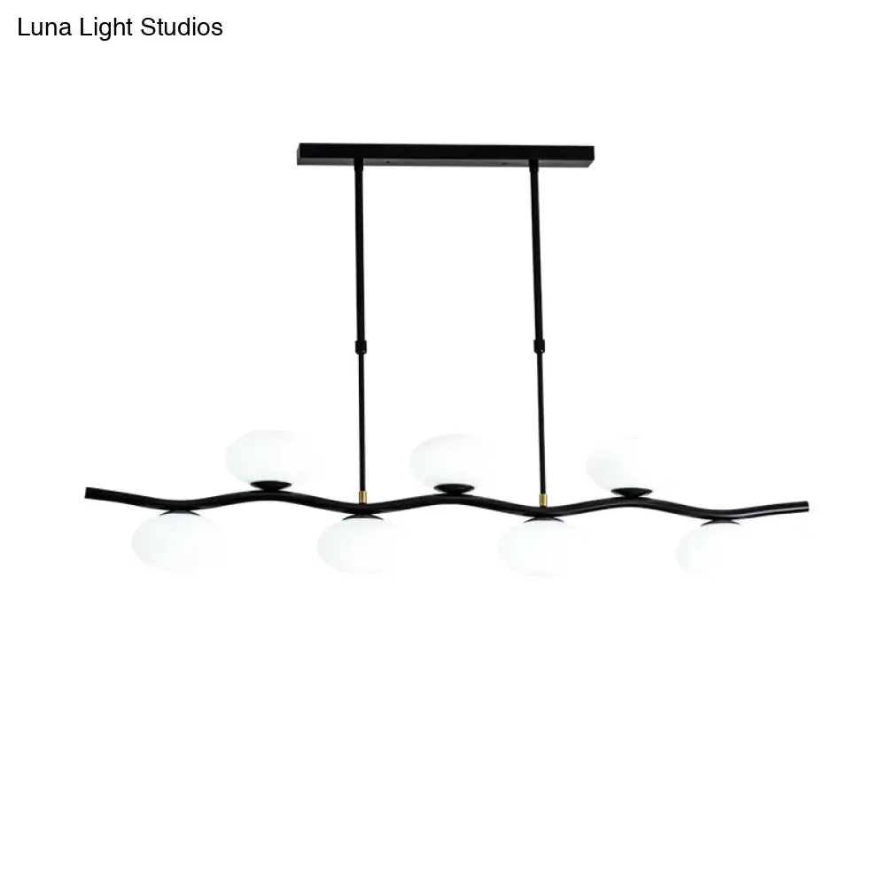 DecorBites™ Modern Black Wavy Pendant Light - 7-Light White Glass Ceiling Island Lamp with Extendable Rods