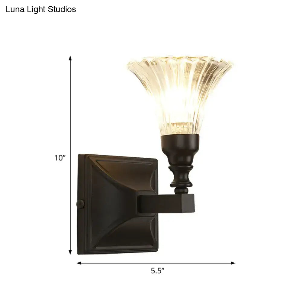 Modern black wide flare flush mount wall sconce – bedroom glass light