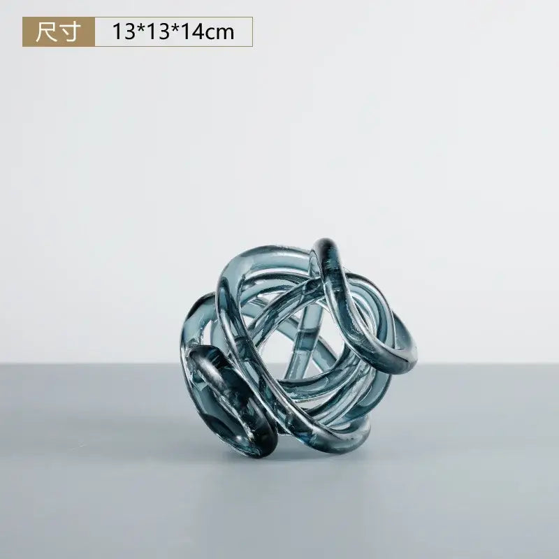 Modern blue amber and gray glass coil ball decorative figurine living room decor