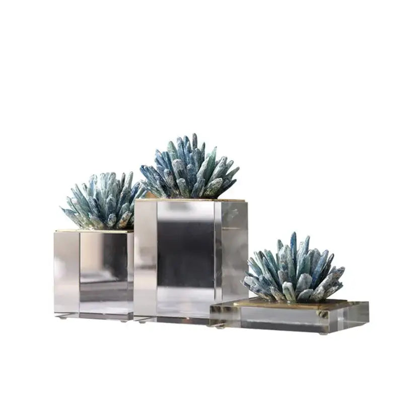 Modern blue crystal flower marble base sculpture living room decor