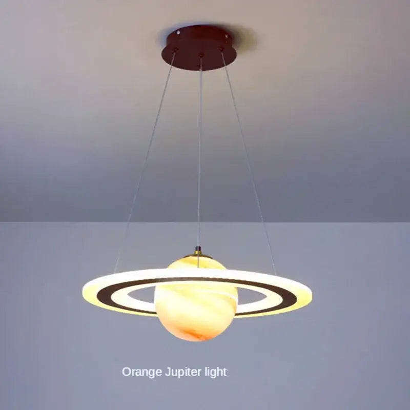 Modern blue planet pendant light with rings for bedroom decor