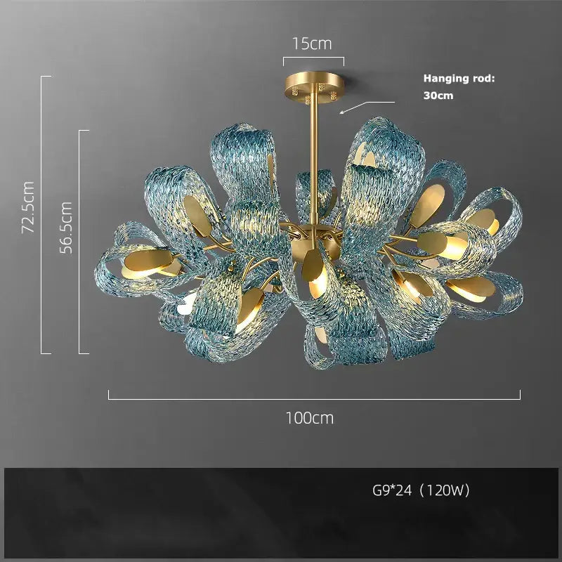 Modern blue queen crystal glass petal chandelier for bedroom