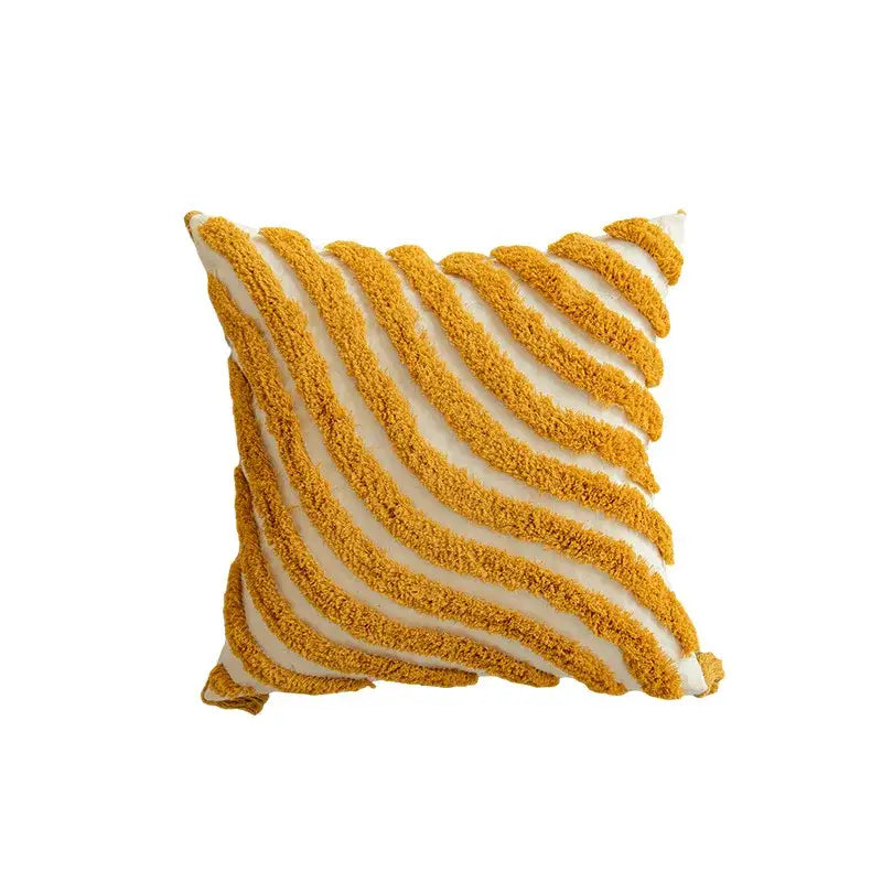 Modern boho golden yellow geometric cushion cover living room tassel