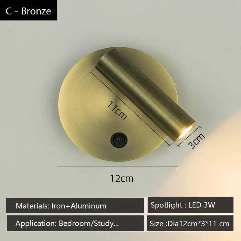 Modern brass adjustable led wall reading lamp bedroom spotlight