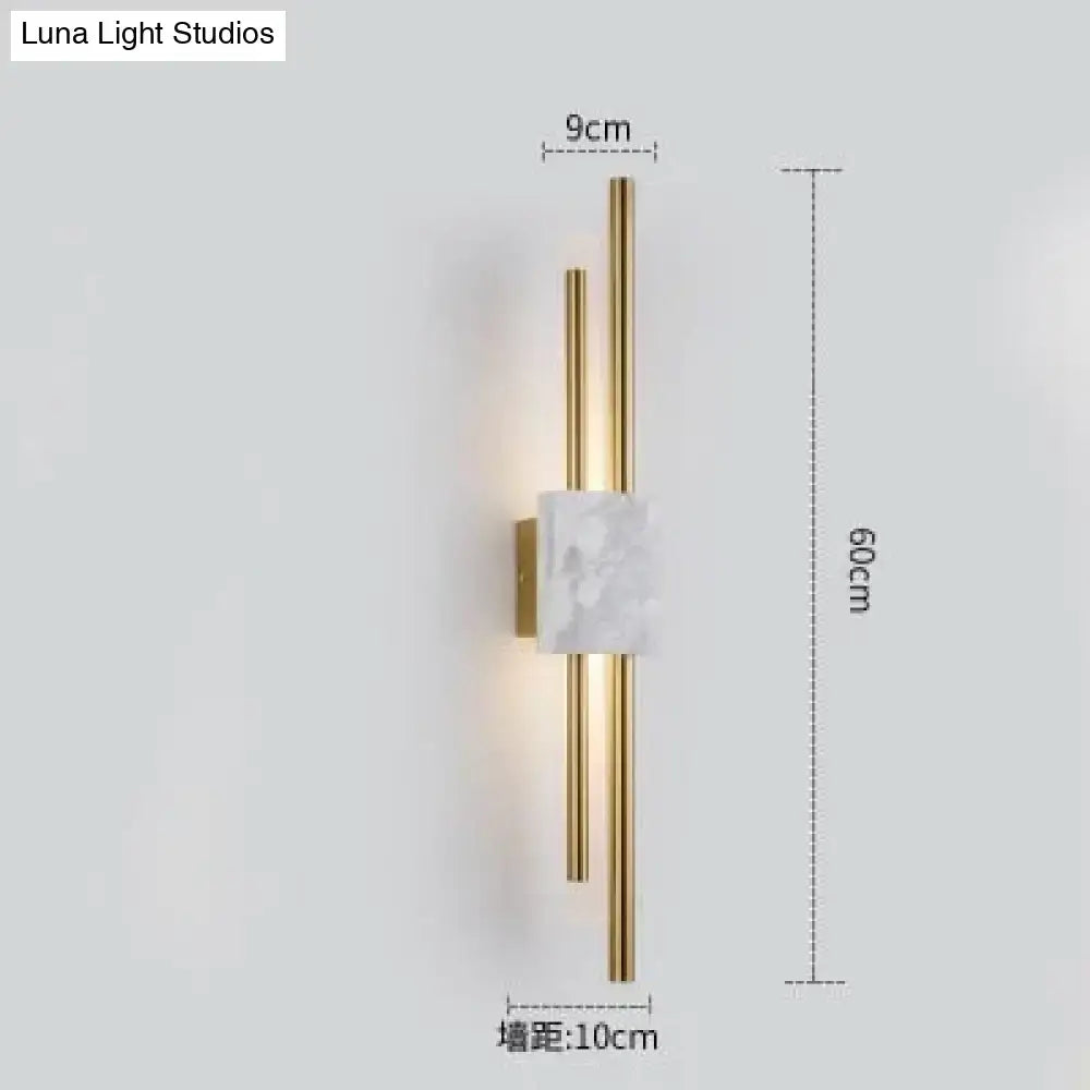 Modern brass and green marble led wall lamp for living room