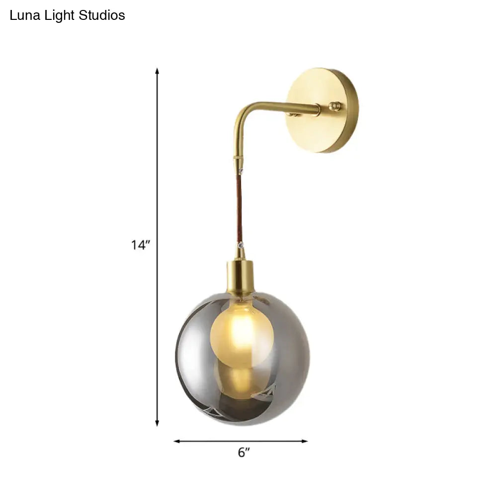 DecorBites™ Modern Brass Corner Wall Light with Smoke Gray Glass Shade - 1 Light Fixture