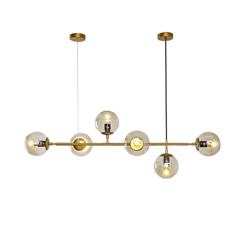 Modern brass five globe glass pendant lights for dining room