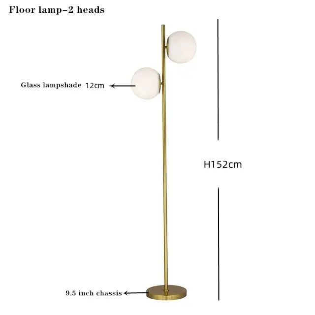 Modern brass glass ball floor lamp for bedroom and study