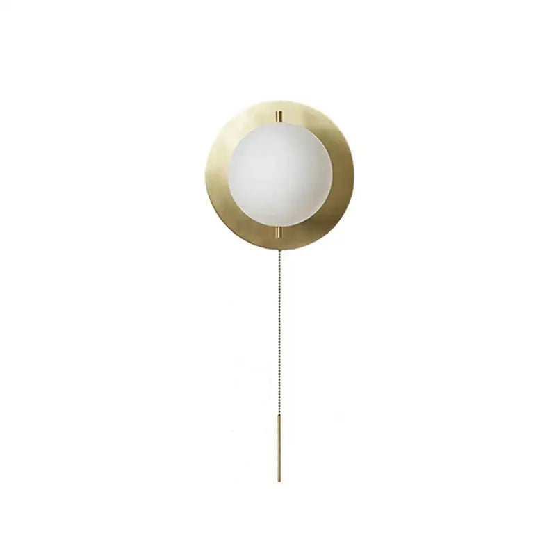 Modern brass glass round wall lamp with pull chain for bedroom