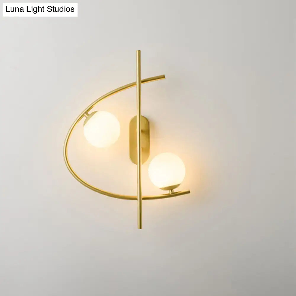 Modern brass milk glass ball led wall sconce living room