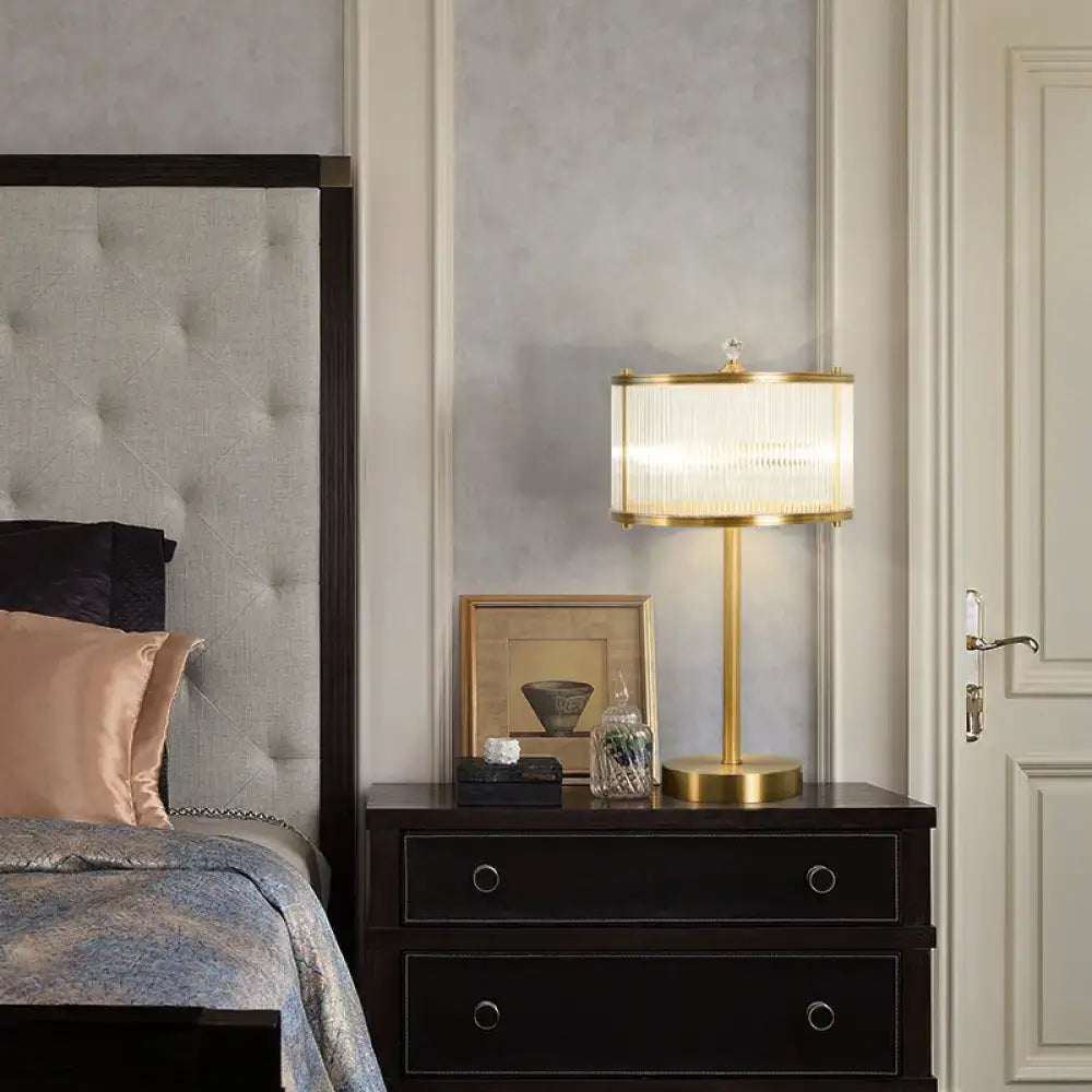 Modern brass table lamp with clear glass shade for bedroom 110v-120v