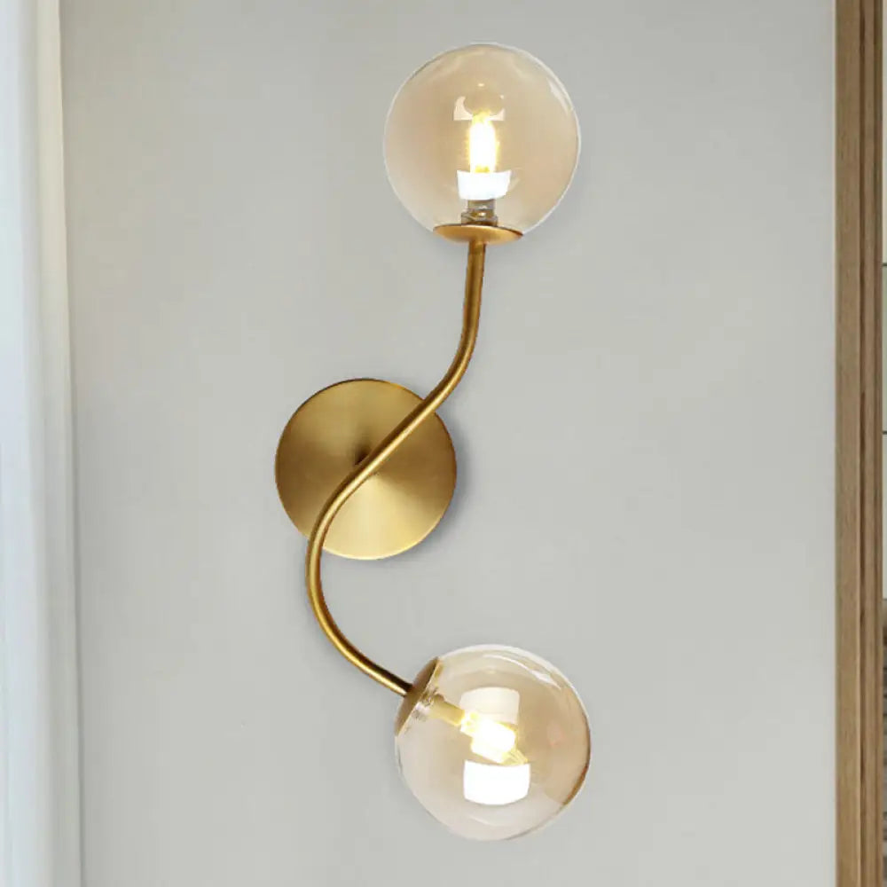 DecorBites™ Modern Brass Wall Lamp Sconce with Clear/Tan Glass - Ball Stairway 2-Light LED