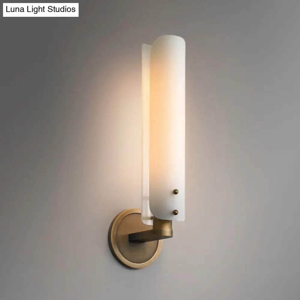 Modern brass wall lamp with opal glass shade bedroom sconce