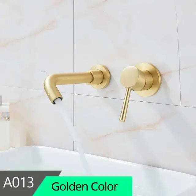 Modern brass wall mount basin faucet bathroom curved spout mixer tap