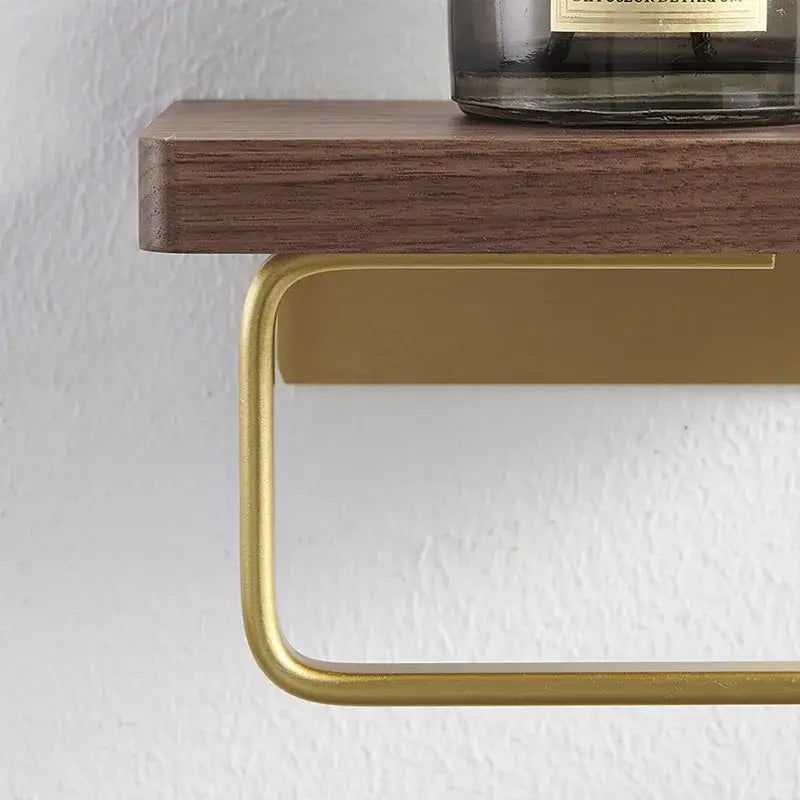 Modern brass & wood toilet paper holder with shelf – bathroom rack