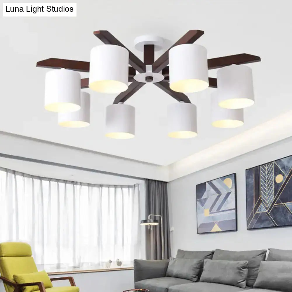 DecorBites™ Modern Brown & White Semi Flush Chandelier - Ceiling Mount Light with Metallic Bucket Design (5/6/8-Bulb)