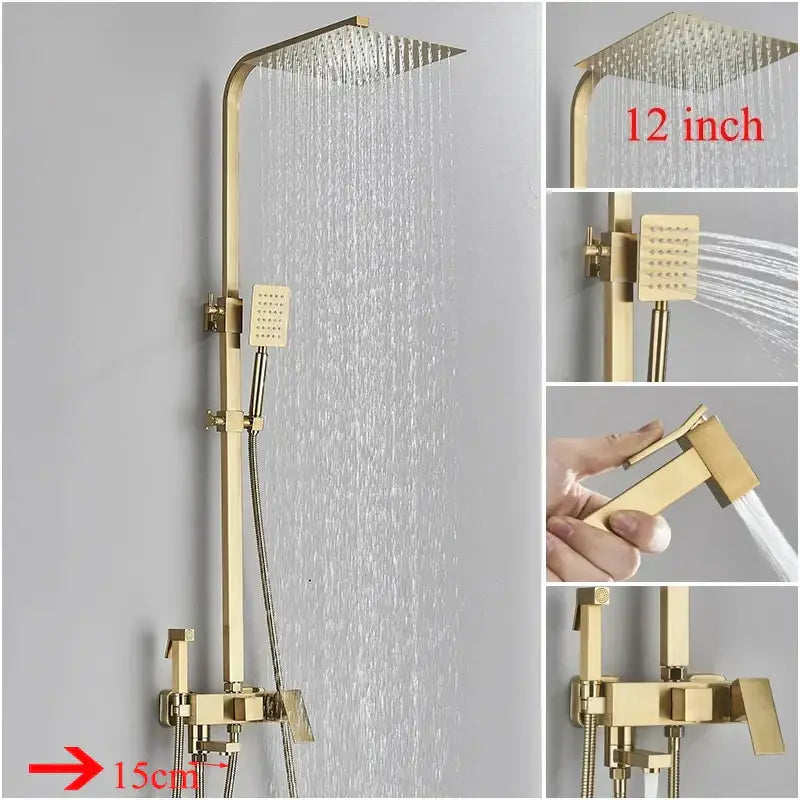 Modern brushed gold 4-function shower faucet set bathroom rain system