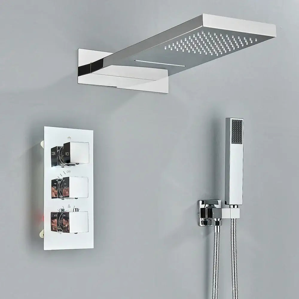 Modern brushed gold thermostatic shower faucet set bathroom rain head