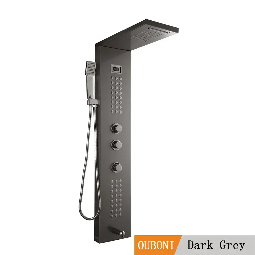 Modern brushed nickel shower column with tub spout for bathroom
