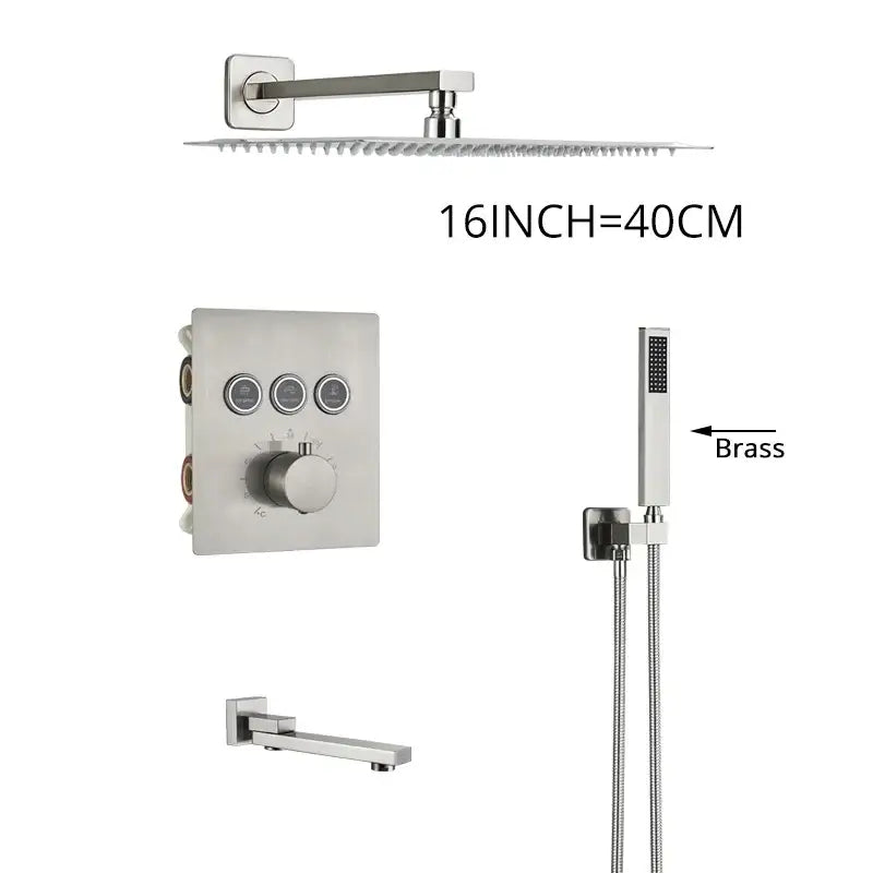 Modern brushed nickel thermostatic shower faucet set bathroom rainfall