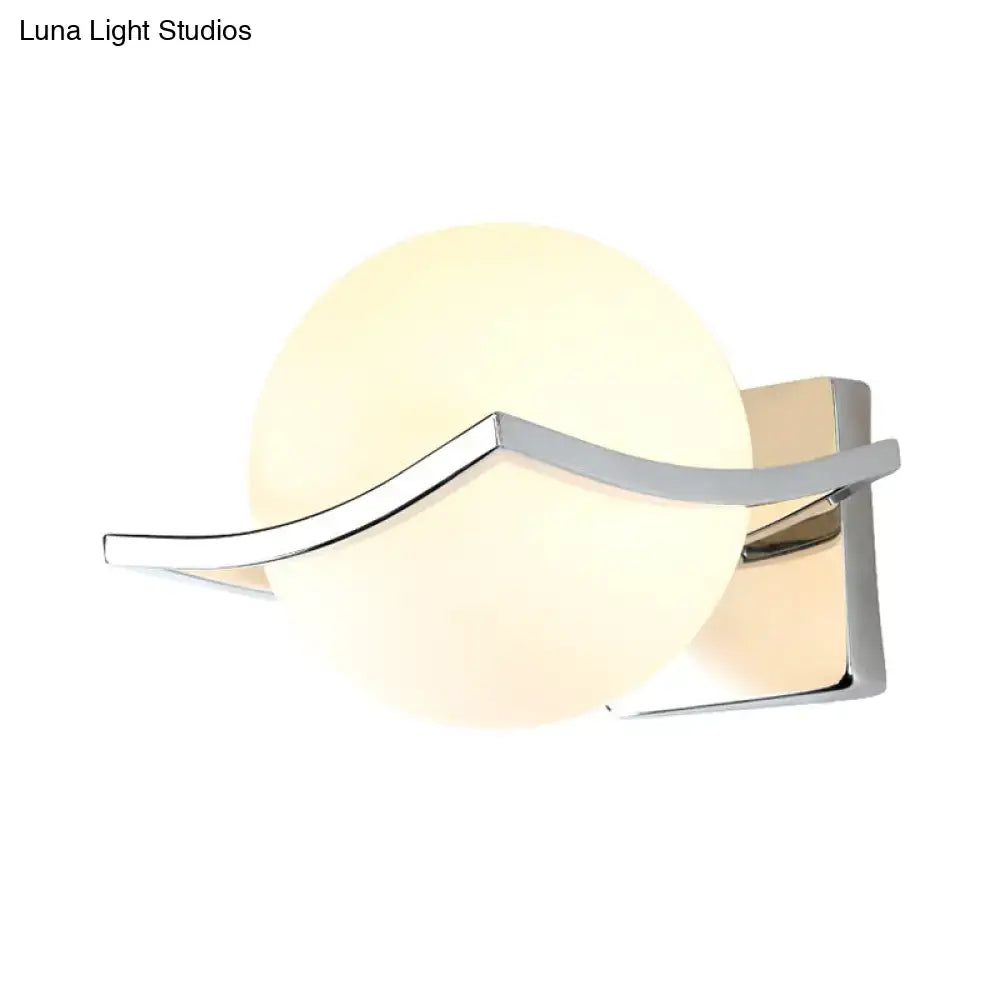 Modern chrome and matte white glass globe wall sconce bedroom light