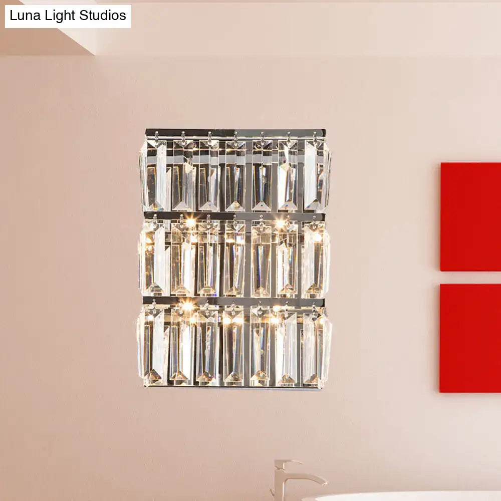 Modern chrome clear crystal wall lamp – bedroom rectangle sconce