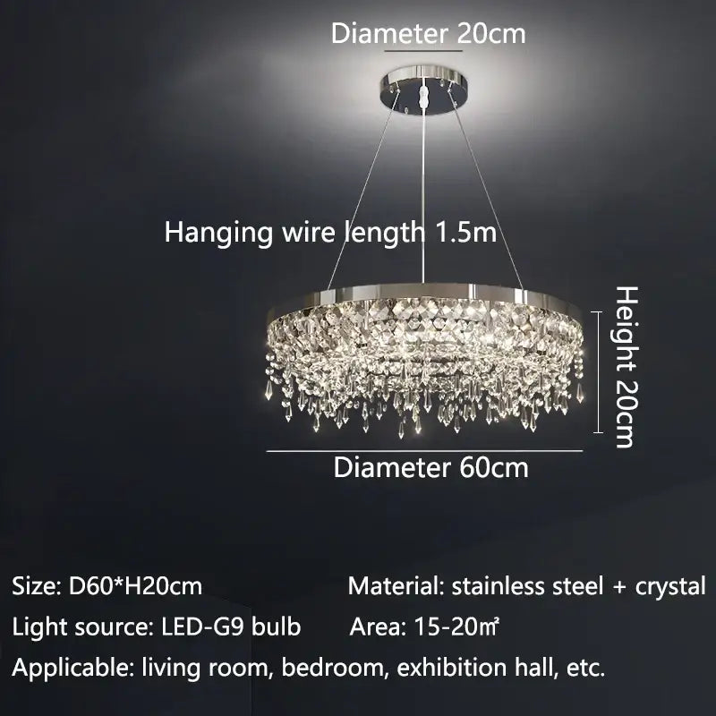 Modern chrome crystal circle led chandelier for living room decor