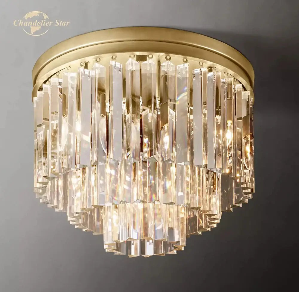 Modern chrome crystal flushmount chandelier living room ceiling light